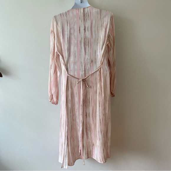 Sage the Label lightweight robe pink taupe striped attached belt semi sheer - Picture 6 of 8